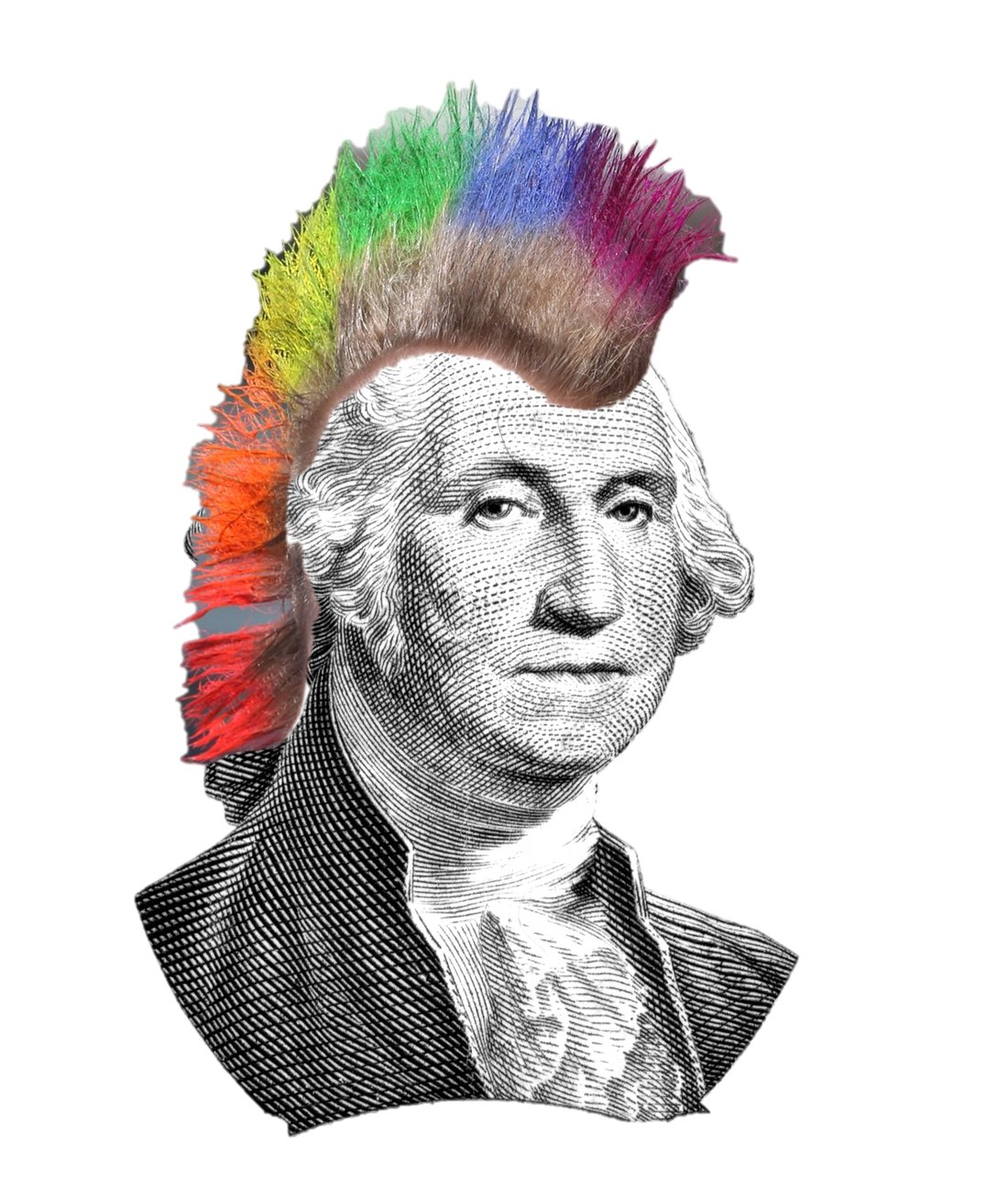 George Washington with a rainbow mohawk